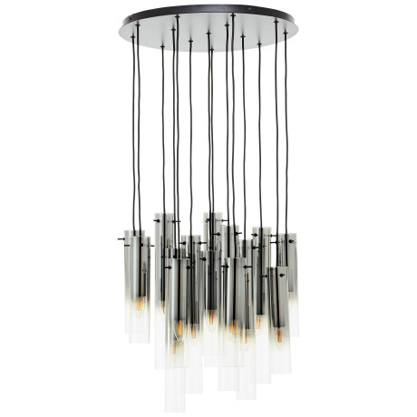 Brilliant Leuchten Hanglamp Glasini 199 x 52 cm, 14 x e14, inkortbaar, metaal/rookglas, mat zwart (1 stuk)