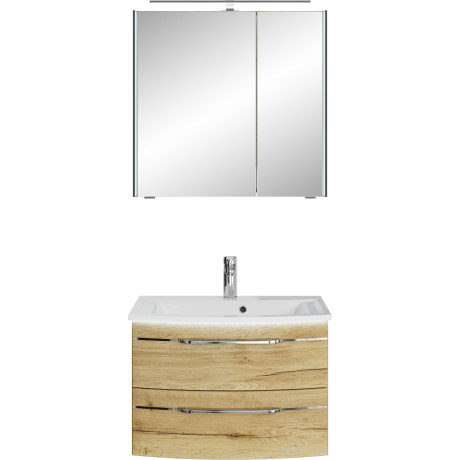 Saphir Badmeubelset Serie 7045 2-delig, mineraalmarmeren wastafel met led-spiegelkast (set, 2 stuks)