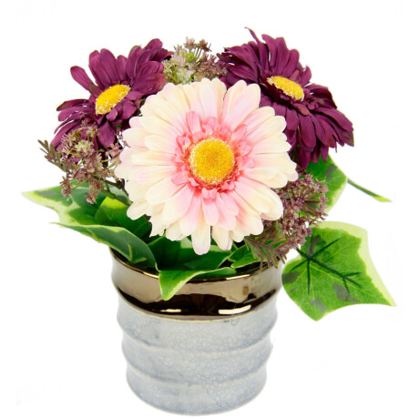 I.GE.A. Kunstbloem Arrangement van gerbera in keramische pot Tafelstukken bloemendecoratie zijdebloemen kunstbloemen (1 stuk)