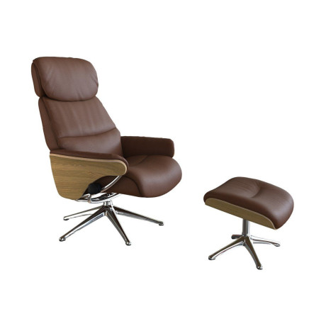 FLEXLUX Relaxfauteuil Aarhus, functionele stoel, gestoffeerde stoel, armleuning, TV-fauteuil, Relaxfunctie & hoofd- en rugverstelling, armleuning eiken, voet aluminium