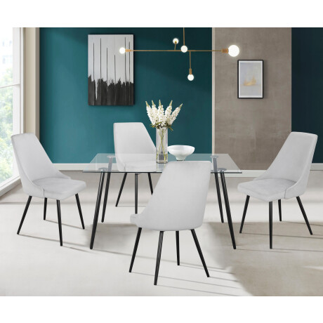 INOSIGN Eethoek Danny-Malio Glazen tafel 140x80 cm met 4 stoelen (velours stof), frame van metaal (set, 5-delig)