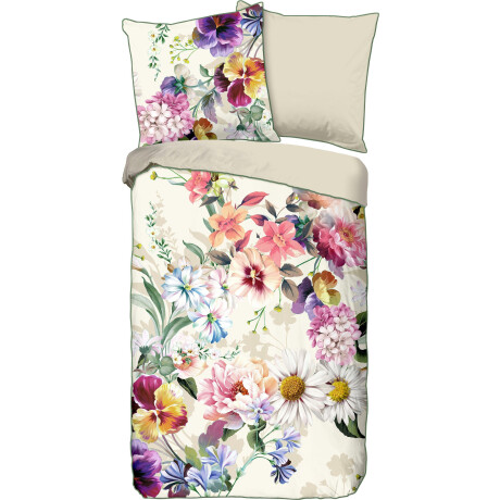 Descanso Tweezijdig te gebruiken overtrekset NOVARA Katoen, Satijn, 135x200, Bies, Rits, Omkeerbaar, Bloemen, Natuur