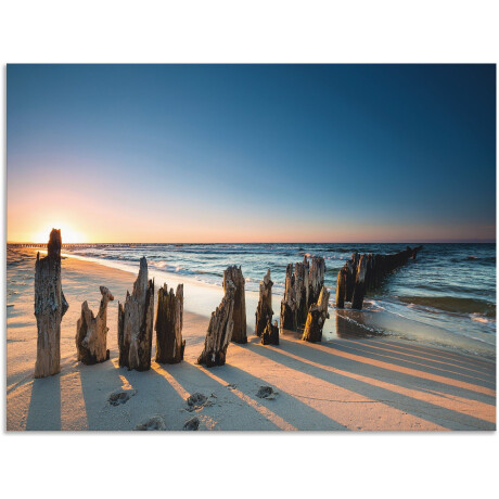 Artland Artprint Zonsondergang strand golfbreker als artprint van aluminium, artprint voor buiten, artprint op linnen, poster, muursticker