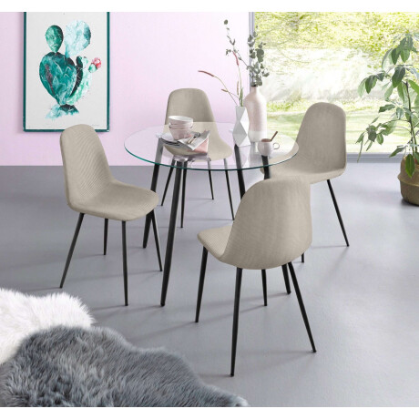 INOSIGN Eethoek Danny-Miller Glazen tafel 100x100 cm met 4 stoelen in cord, frame van metaal (set, 5-delig)