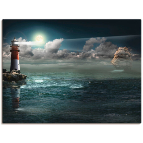 Artland Artprint Vuurtoren onder verlichting als artprint op linnen, poster in verschillende formaten maten