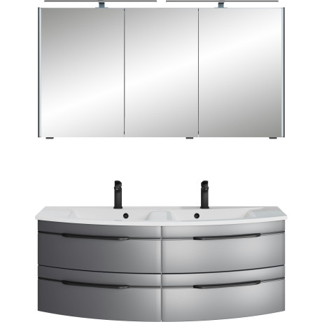 Saphir Badmeubelset Badkamerset 133,2 cm breed, inclusief deurdemper, 3 deuren, 4 laden Serie 7045 2-delig mineraalmarmere dubbele wastafel, LED-spiegelkast (set, 2 stuks)