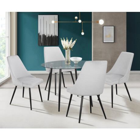 INOSIGN Eethoek Danny-Malio Glazen tafel 100x100 cm met 4 stoelen (velours stof), frame van metaal (set, 5-delig)