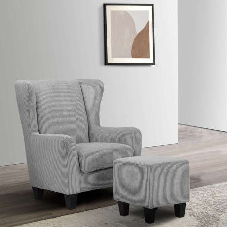 Home affaire Oorfauteuil Chilly, stoel met poef en verenvering, in cord en microvezel bekleding, onze permanente lage prijs (set, 2 stuks)