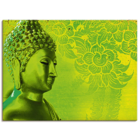 Artland Artprint op linnen Buddha goudkleurig beeld - groen