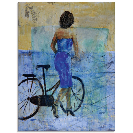 Artland Print op glas Een meisje met een fiets