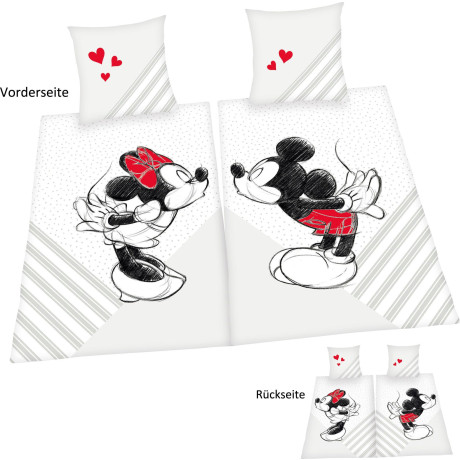Disney Partner-overtrekset Disney's Mickey en Minnie Mouse in mt. 135x200 cm Dekbedovertrek van katoen, Disney-dekbedovertrek, partner-overtrekset