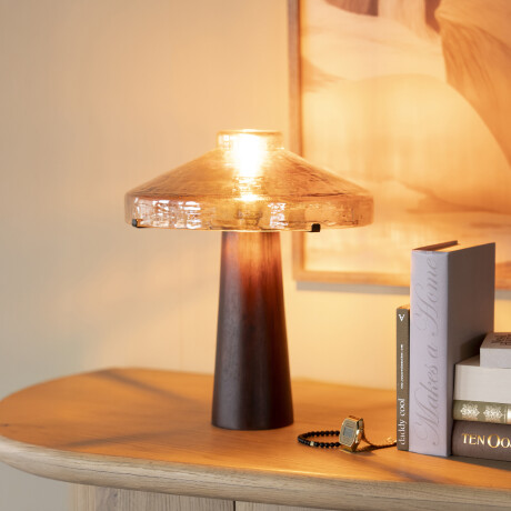 By-Boo Tafellamp 'Dome' Hout en glas, 35cm hoog