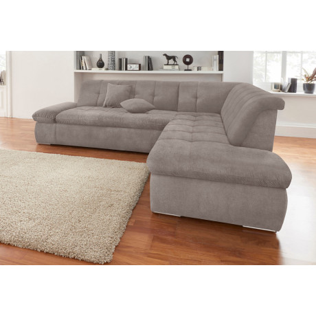 DOMO collection Hoekbank Moric Luxus incl. sierkussen BxDxH: 273x216x80 cm XXL, L-vorm, tot 140kg per zitplaats belastbaar, ottomaanse afsluiting