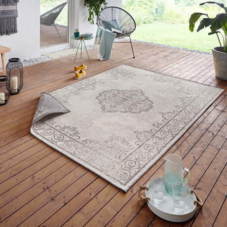 Dubbelzijdig Buitenkleed Triomphe Grijs Crème 200x290 Cm Laagpolig NORTHRUGS - Dekbed-Discounter.nl