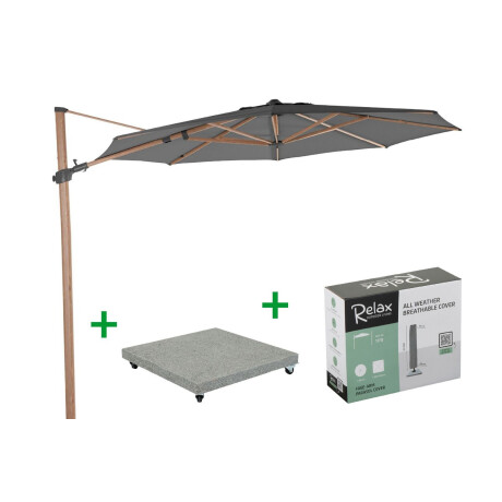 Combideal 4 Seasons Outdoor Zweefparasol Siesta Premium Charcoal - Woodlook Ø350 cm
