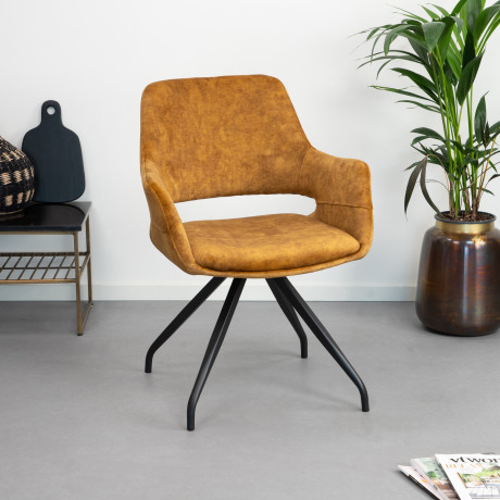 LivingFurn Eetkamerstoel 'Capp' Velvet, kleur Okergeel