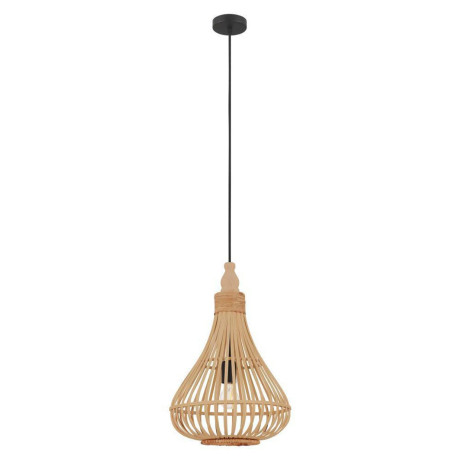 EGLO Hanglamp AMSFIELD Hanglamp, staal, hout in natuurlijke kleuren, eettafellamp, E27, Ø 35 cm (1 stuk)