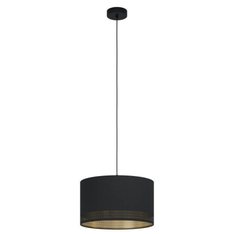 EGLO Hanglamp ESTEPERRA Vintage hanglamp van staal en textiel in zwart, goud, E27, Ø 38 cm (1 stuk)