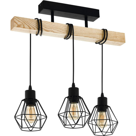 EGLO Plafondlamp TOWNSHEND 5 Vintage plafondlamp, Industrial, retro lamp van staal en hout, E27