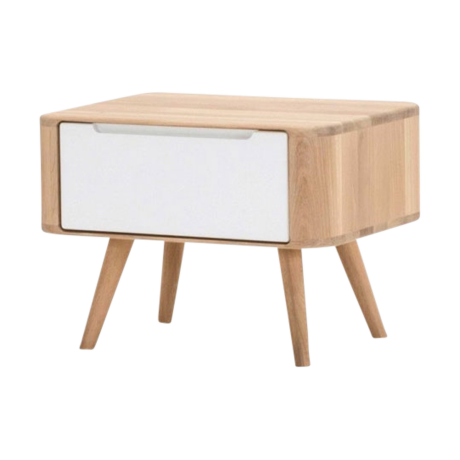 Ena nightstand 55 houten nachtkastje whitewash - 1 lade