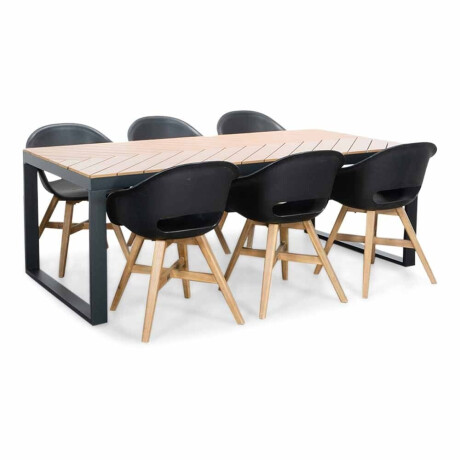 Kampa Natural/Karlstad zwart dining tuinset | 6 personen | polywood + kunststof | 210cm