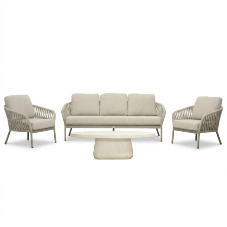Mykonos/Luna stoel-bank loungeset 5 personen | aluminium + touw | beige | 4-delig