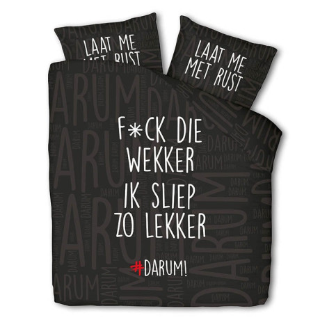 Dekbedovertrek #DARUM! F*ck die wekker! - Tweepersoons (200x200 cm) - Zwart Microvezel - Dessin: Tekst, Romantisch, Modern - #DARUM! -