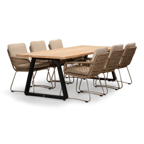 Elena/Harper Sandstone dining tuinset | 6 personen | teakhout + touw | 240cm