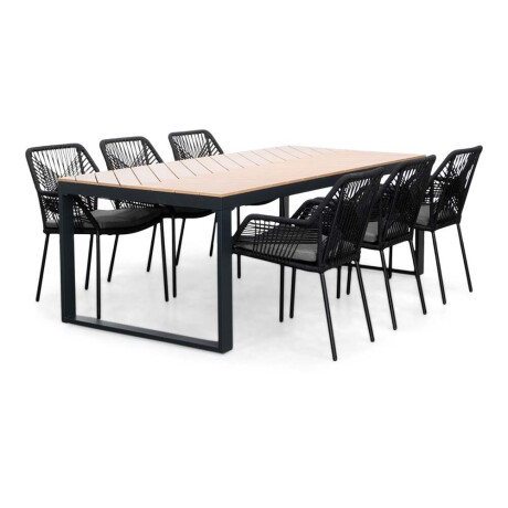 Kampa Natural/Seville zwart dining tuinset | 6 personen | polywood + touw | 210cm
