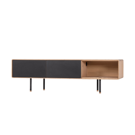 Fina lowboard houten tv meubel whitewash - met nero linoleum - 160 x 45 cm