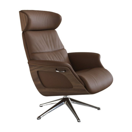 FLEXLUX Relaxfauteuil Clement relaxfauteuil, fauteuil, ligstoel, TV-stoel, Rug- & hoofdverstelling, draaibaar, armleuning walnoot, voet aluminium