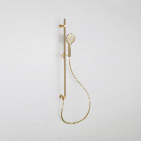 Fortifura Calvi Glijstangset - geïntegreerde wandaansluitbocht - doucheslang metaal- ronde handdouche - Geborsteld Messing PVD (Goud) SW1111531//SW706206/SW799449