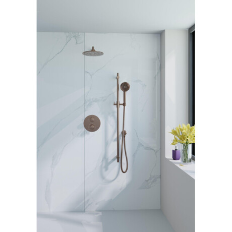 Fortifura Calvi Inbouw Regendoucheset - rond - thermostatisch - wandarm - glijstang - 25cm hoofddouche - ronde handdouche - Geborsteld koper PVD (Koper) SW970038/SW970041/SW970043/SW1183048/SW970047/SW97