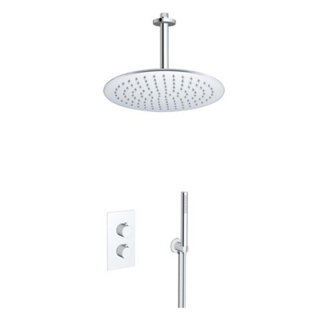Fortifura Calvi Inbouw Regendoucheset - thermostatisch - plafondarm - 30cm hoofddouche - staaf handdouche - metalen doucheslang - chroom SW721166/SW377830/SW1139119/SW542643/SW767373/SW49