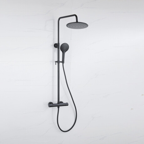 Fortifura Calvi Regendoucheset - thermostatisch - 30cm hoofddouche - gladde slang - ronde handdouche - mat zwart SW115998 SW1139120SW496816 SW706210