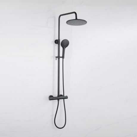 Fortifura Calvi Regendoucheset - thermostatisch - 30cm hoofddouche - metalen slang - ronde handdouche - mat zwart SW115998 SW1139120SW496816