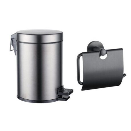 Fortifura Calvi toilet accessoireset - toiletrolhouder - met klep - pedaalemmer - 5 liter - geborsteld gunmetal SW1183147/SW1111580