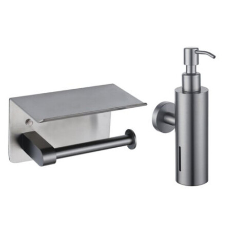 Fortifura Calvi toilet accessoireset - zeepdispenser - toiletrolhouder - met plateau - geborsteld gunmetal SW1183052/SW1111571