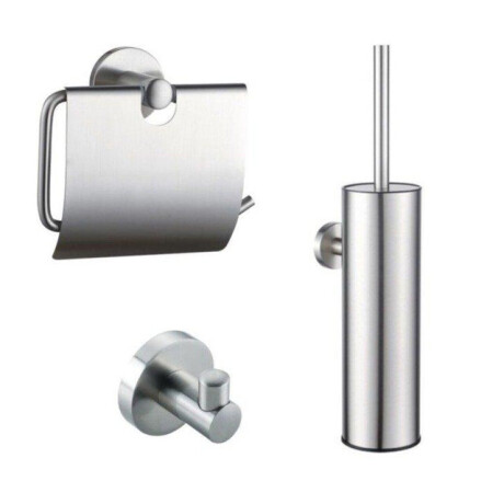 Fortifura Calvi Toiletset - toiletborstelhouder - gesloten - handdoekhaak - toiletrolhouder - met klep - geborsteld RVS SW1183145/SW1111542/SW639927