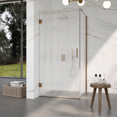 Fortifura Galeria Douchecabine - 90x100x200cm - scharnieren - deurgreep - stabilisatiestang - helder geribbeld - veiligheidsglas - Geborsteld koper PVD (Koper) SW1208821/SW1122565/SW876702/SW797955