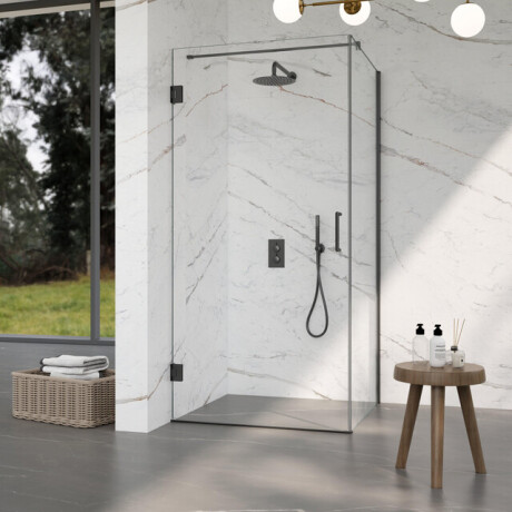 Fortifura Galeria Douchecabine - 90x80x200cm - scharnieren - deurgreep - stabilisatiestang - vlak - helder veiligheidsglas - Geborsteld gunmetal PVD (Antraciet) SW1122548/SW1122563/SW797907/SW797914