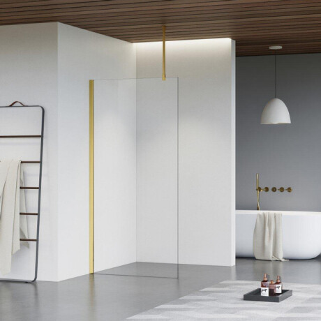 Fortifura Galeria inloopdouche - 90x200cm - helder glas - plafondarm - Geborsteld Messing PVD (Goud) SW797926/SW797910/SW804543