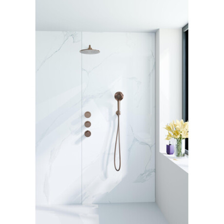 Fortifura Nebbio Regendoucheset - inbouwkraan - inbouwdeel - wandaansluitbocht - doucheslang metaal - ronde handdouche - 35cm wandarm - ronde hoofddouche - geborsteld koper PVD (koper) SW1183069 SW1183082 SW970045 SW970048 SW970047 SW9