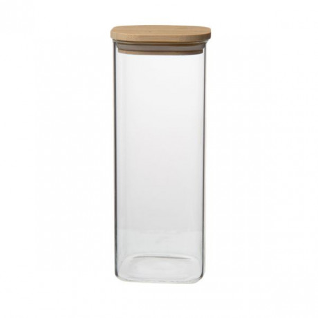 Opbergpot vierkant, glas en bamboe, 980 ml