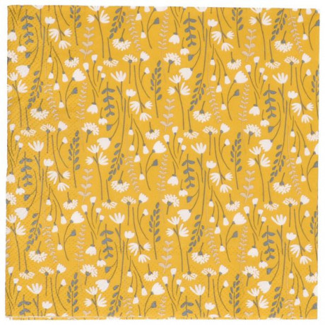 Servetten, papier, geel met veldbloemen, 33 x 33 cm