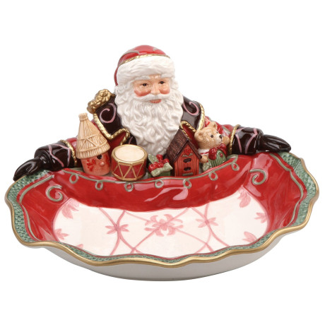 Goebel Serveerschaal Fitz & Floyd XMAS Steengoed, Santa presenteert