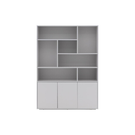 Goossens Basic Buffetkast Madrid, 3 dichte deuren 7 open vakken, grijs melamine, 139 x 191 x 45 cm, elegant chic