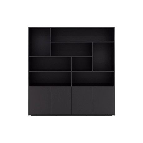 Goossens Basic Buffetkast Madrid, 4 dichte deuren 8 open vakken, zwart melamine, 184 x 191 x 45 cm, elegant chic