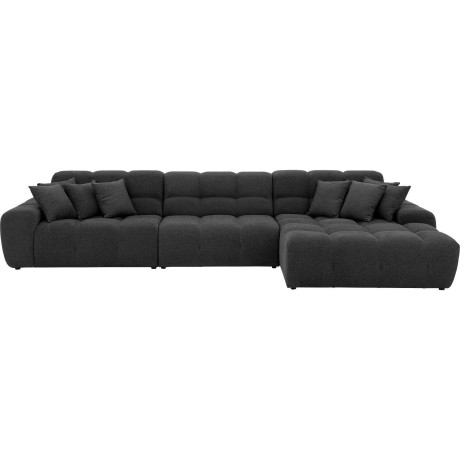 Goossens Excellent Bank Kubus - 30 X 30 Cm Stiksel antraciet, stof, 1,5-zits, modern design met chaise longue rechts