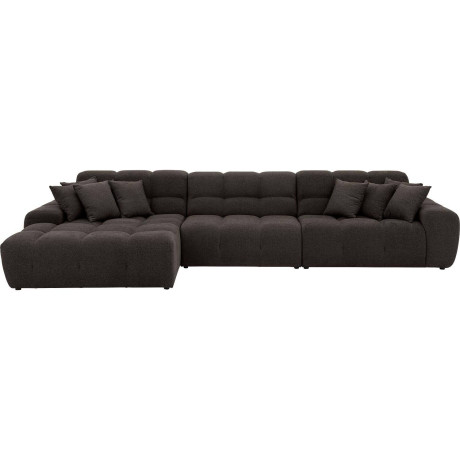 Goossens Excellent Bank Kubus - 30 X 30 Cm Stiksel donkerbruin, stof, 1,5-zits, modern design met chaise longue links